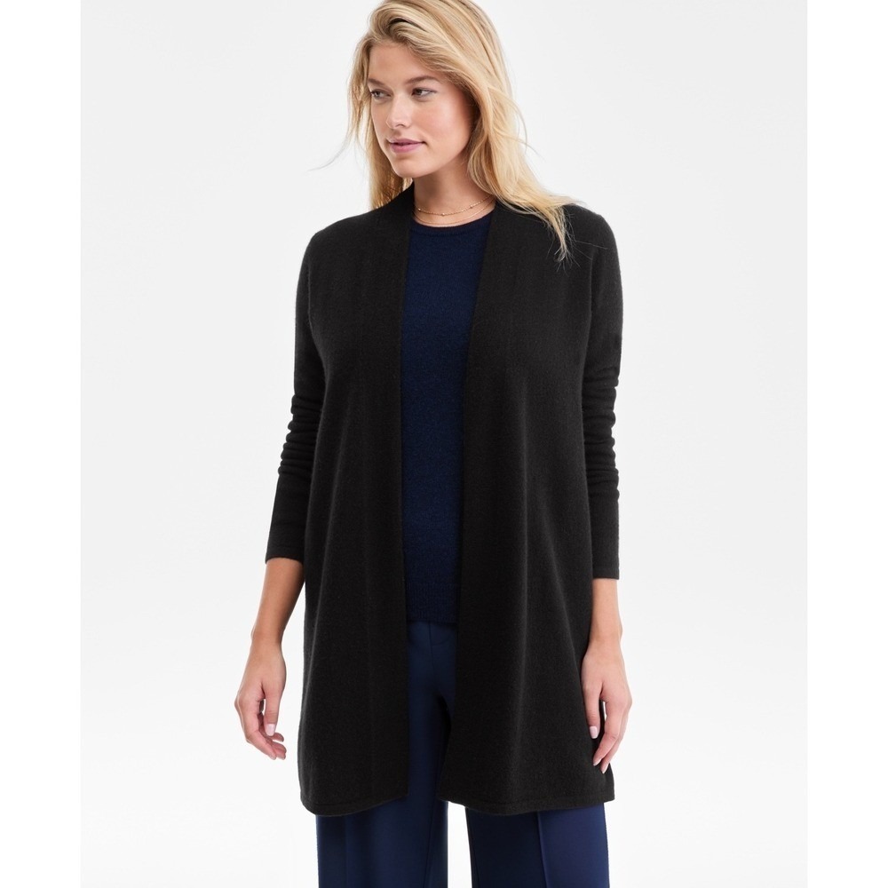 Cashmere Charter Club Long Cardigan Luxury 100% Cashmere Black Womens Size S